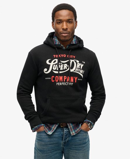 Superdry Mannen Perfect Fit Script Hoodie Zwart
