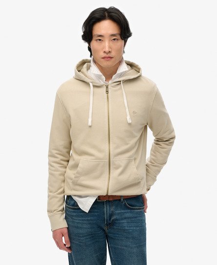 Superdry Mannen Classic Essential Hoodie met Rits Beige