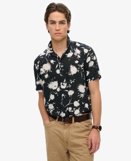 Superdry Mannen Overhemd met Korte Mouwen en Print Zwart