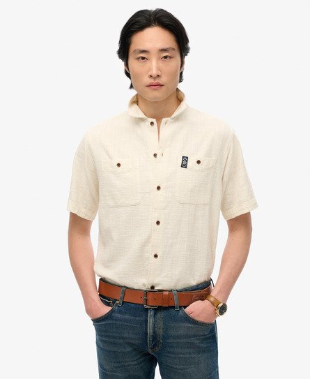 Superdry Mannen The Merchant Store - Overhemd met Korte Mouwen en Textuur Wit