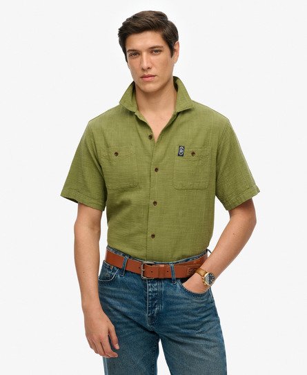 Superdry Mannen The Merchant Store - Overhemd met Korte Mouwen en Textuur Groen