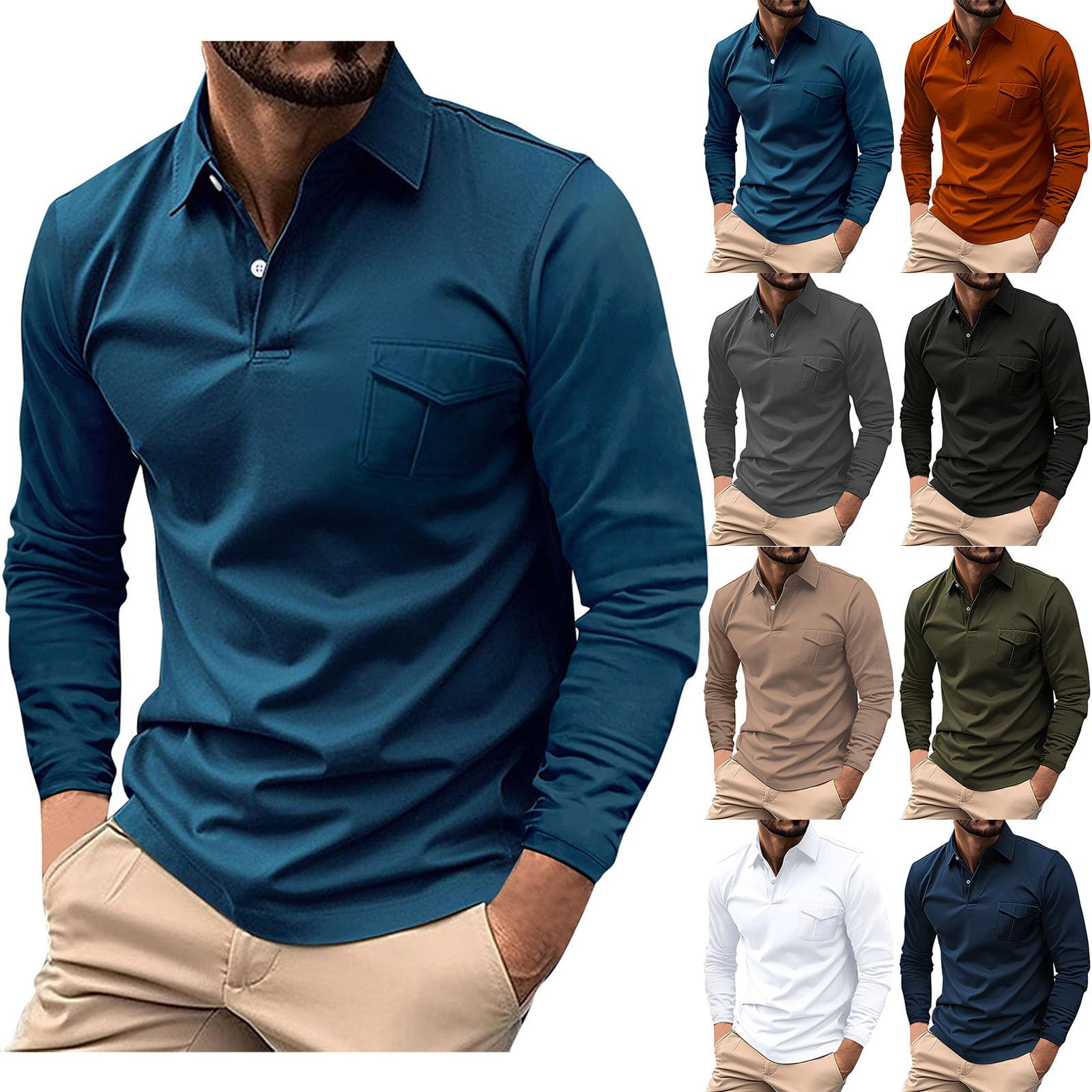 Xingben Four Men'S Fashion Top Long Sleeve Casual Collar Sports Belt Pocket T-Shirt S zwart