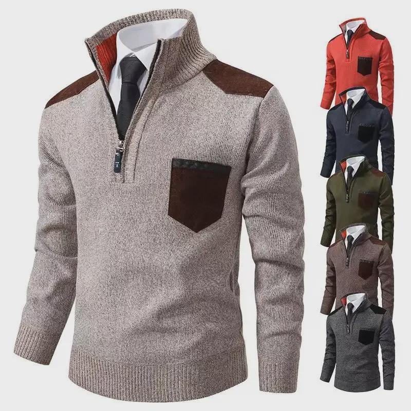 VantaGoods Heren Halfhoge Kraag Rits Pullover Trui met Modieuze Splitsing en Fluwelen Voering voor Middelbare Leeftijd en Jongeren Medium (M) oranje/rood