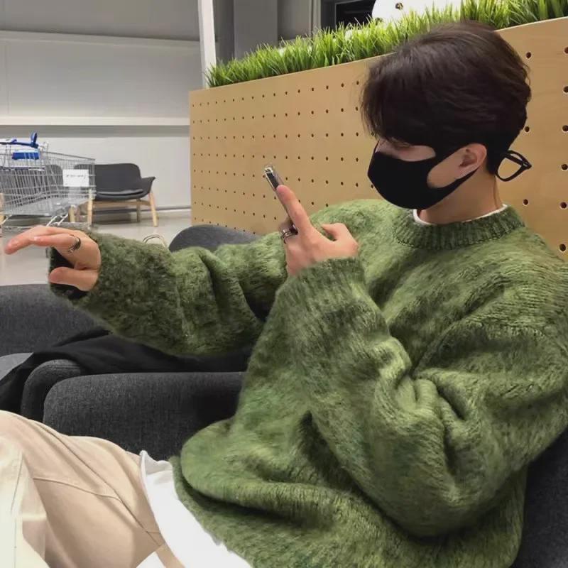 VantaGoods Heren groene mohair retro trui - Koreaanse herfststijl L