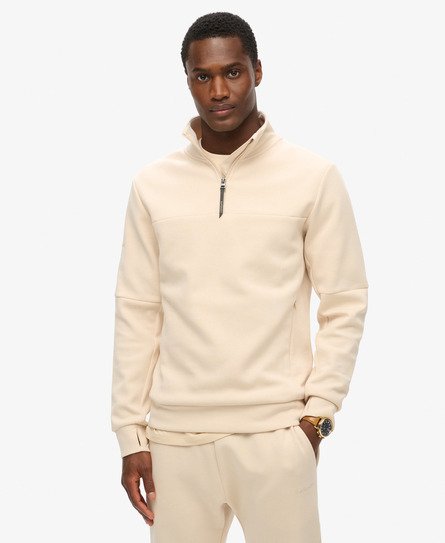 Superdry Mannen Tech Sweatshirt met Halve Rits en Losse Pasvorm Crème