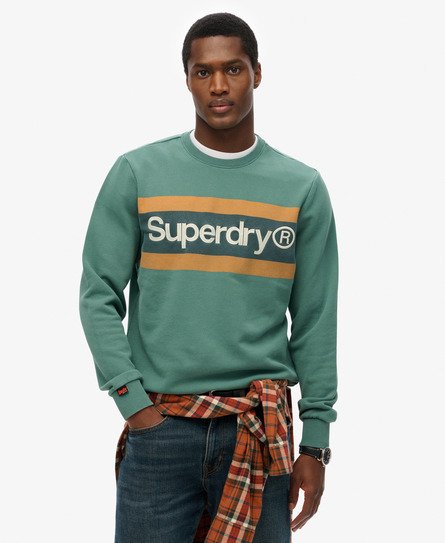Superdry Mannen Core Logo Relaxt Gestreept Sweatshirt met Ronde Hals Groen