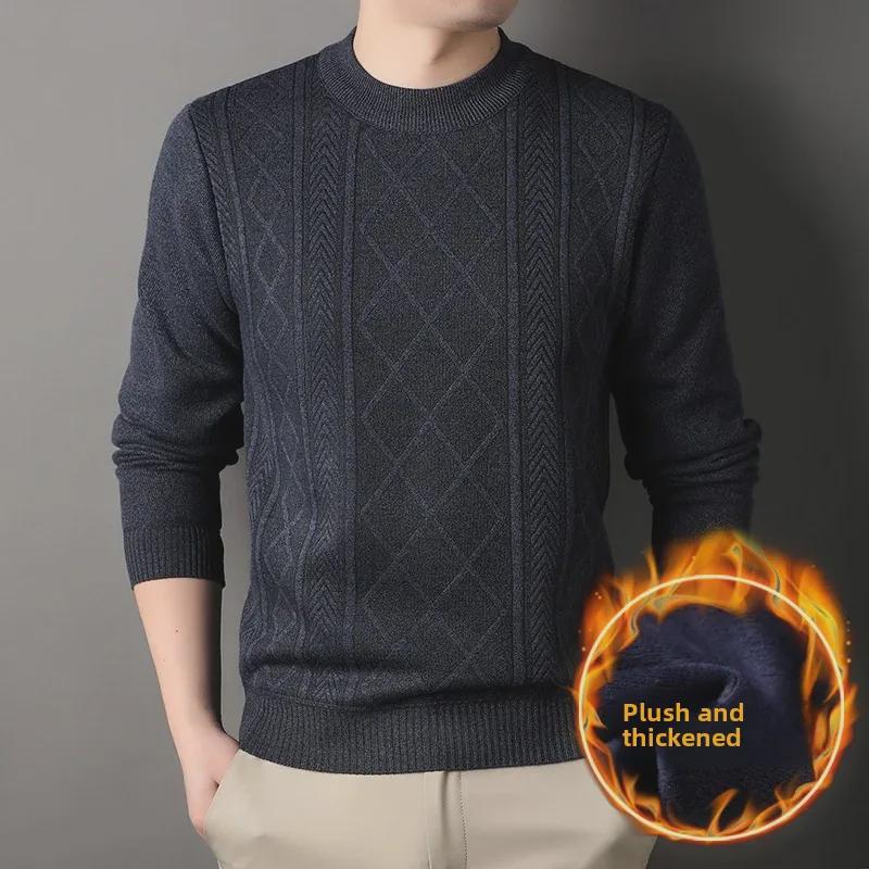 VantaGoods Trendy losse ronde hals trui voor heren, herfst/winter plus fluweel verdikte casual kleding XXL wijnrode kleur