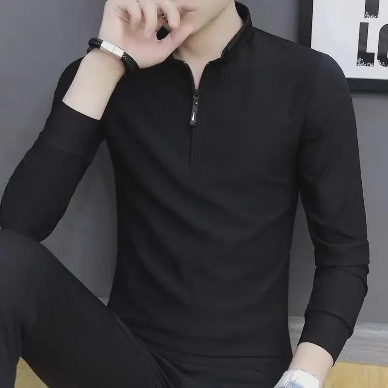 VantaGoods Heren Slim Fit Polo Top met Lange Mouwen, Opstaande Kraag en Ritssluiting - Lente/Herfst Trend M (80-90 jin)