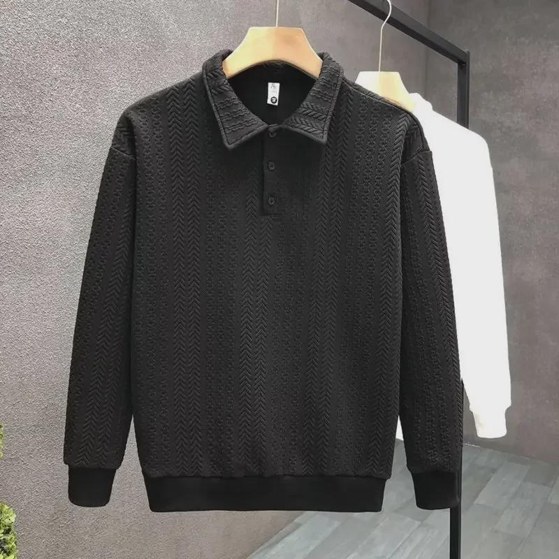 VantaGoods Trendy effen poloshirt met lange mouwen voor heren - Casual revers sweatshirt voor lente en herfst XL zwart