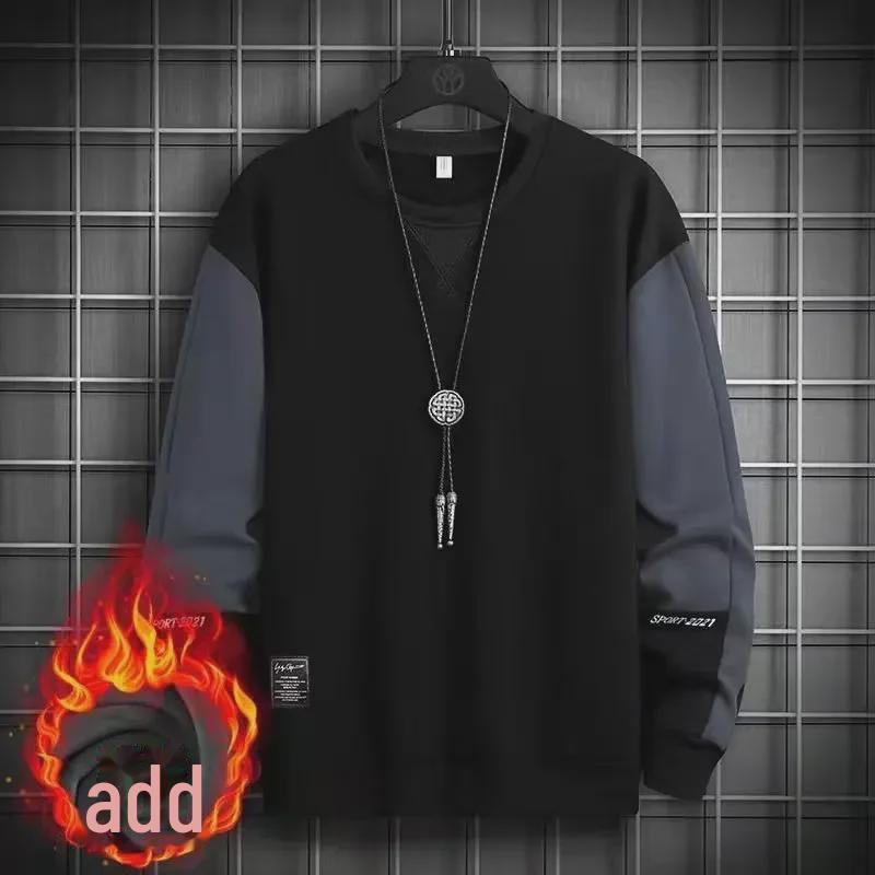 VantaGoods Heren 2023 Trendy Color-Blocked Sweatshirt met Fluwelen, T-shirt met Lange Mouwen Stijl voor Herfst/Winter XL