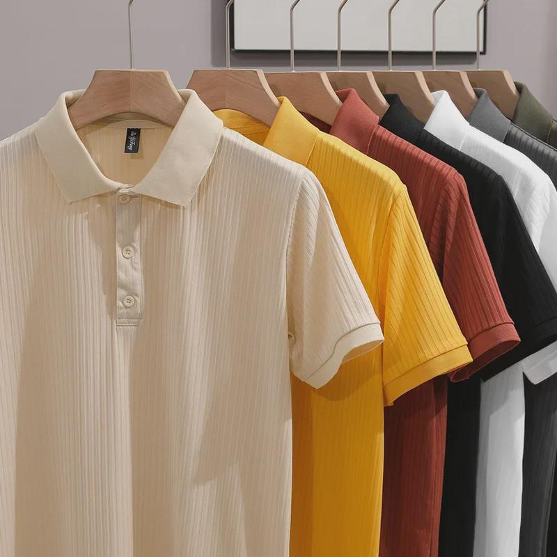 VantaGoods Klassiek gestreept slim fit poloshirt voor heren - ademende ijszijde, korte mouwen en revers, casual kleding. 3XL donkergrijze kleur