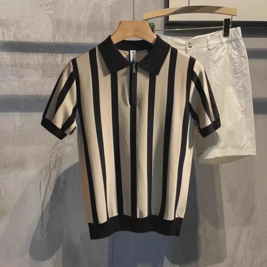 VantaGoods Heren Slim Fit Zomer Poloshirt - Korte Mouw, Casual Breiwerk Mode M zwart