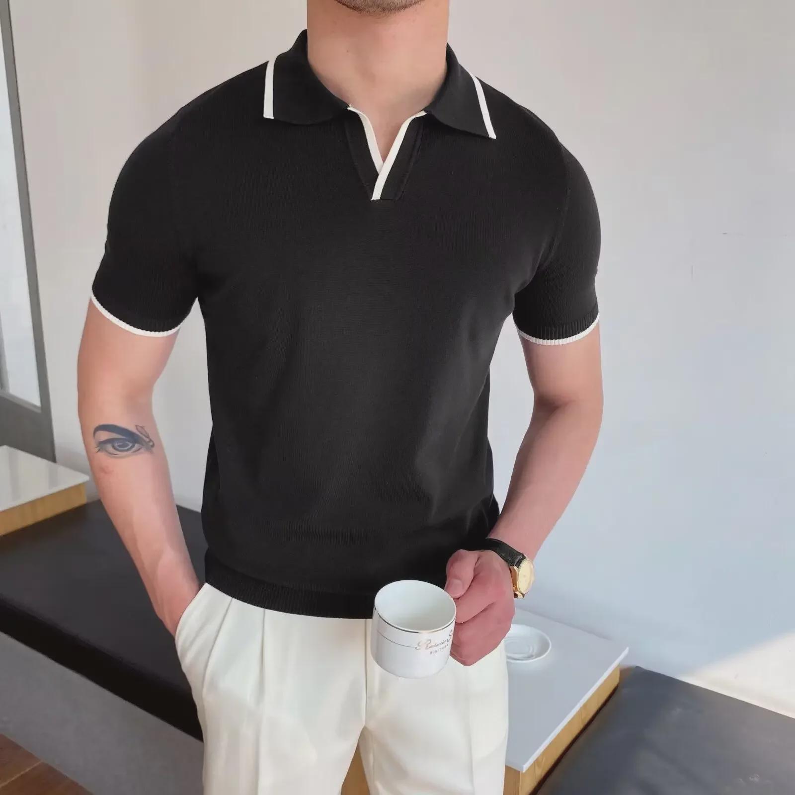 VantaGoods Heren Zomer Slim Fit Ice Silk Polo - Korte Mouw, Pure Kleur, Casual Koreaanse Stijl 3XL wit