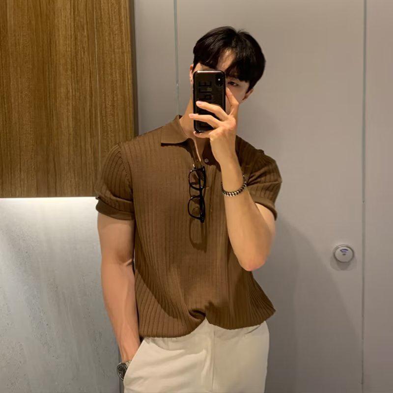 VantaGoods Trendy Koreaanse stijl poloshirt met korte mouwen en textuur voor heren XXL donkergroene kleur