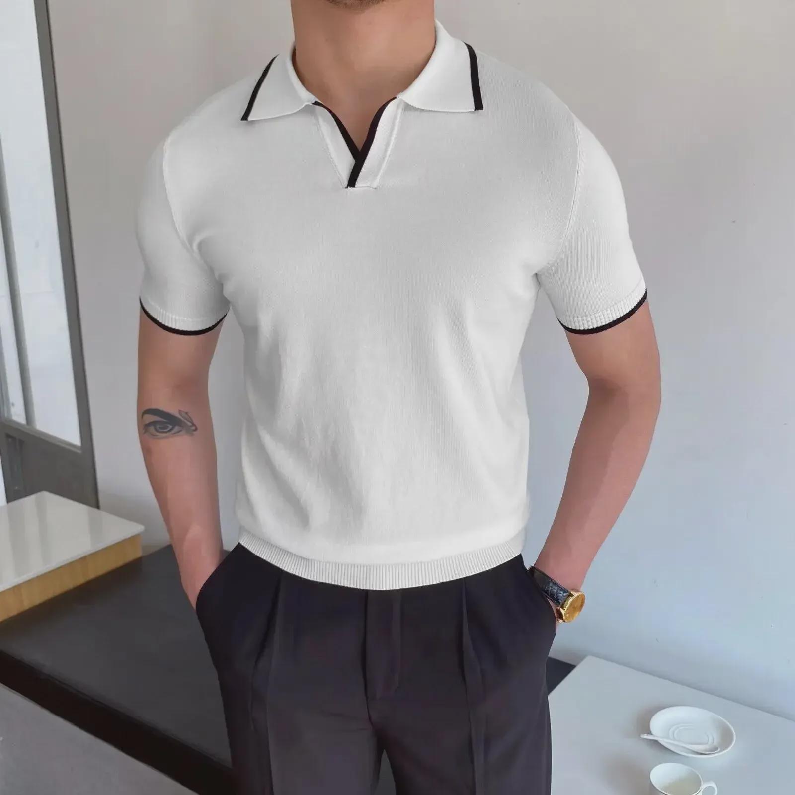 VantaGoods Heren Casual Slim Fit Gebreid Poloshirt - Ademend, Strijkvrij, Modieus Korte Mouw voor de Zomer M zwart