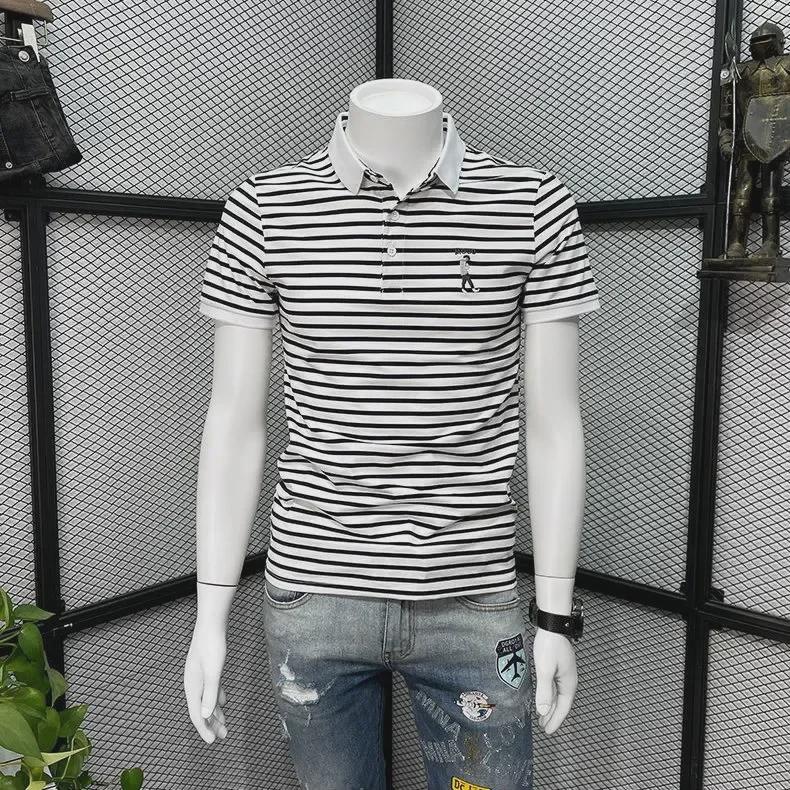 VantaGoods Heren High-End Gestreept Poloshirt - Slim Fit, Veelzijdige Mode voor Zomer 2022 L zwart