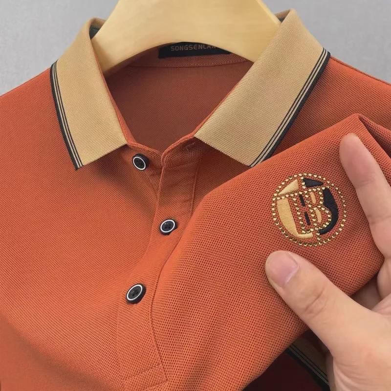 VantaGoods Heren zomerse ijszijde geborduurd poloshirt met revers L oranje