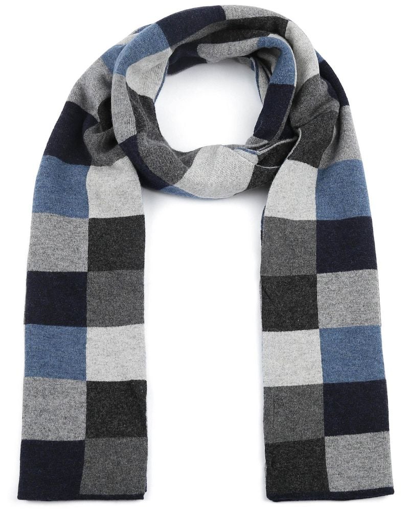 Profuomo Sjaal Wol Ruiten Navy -