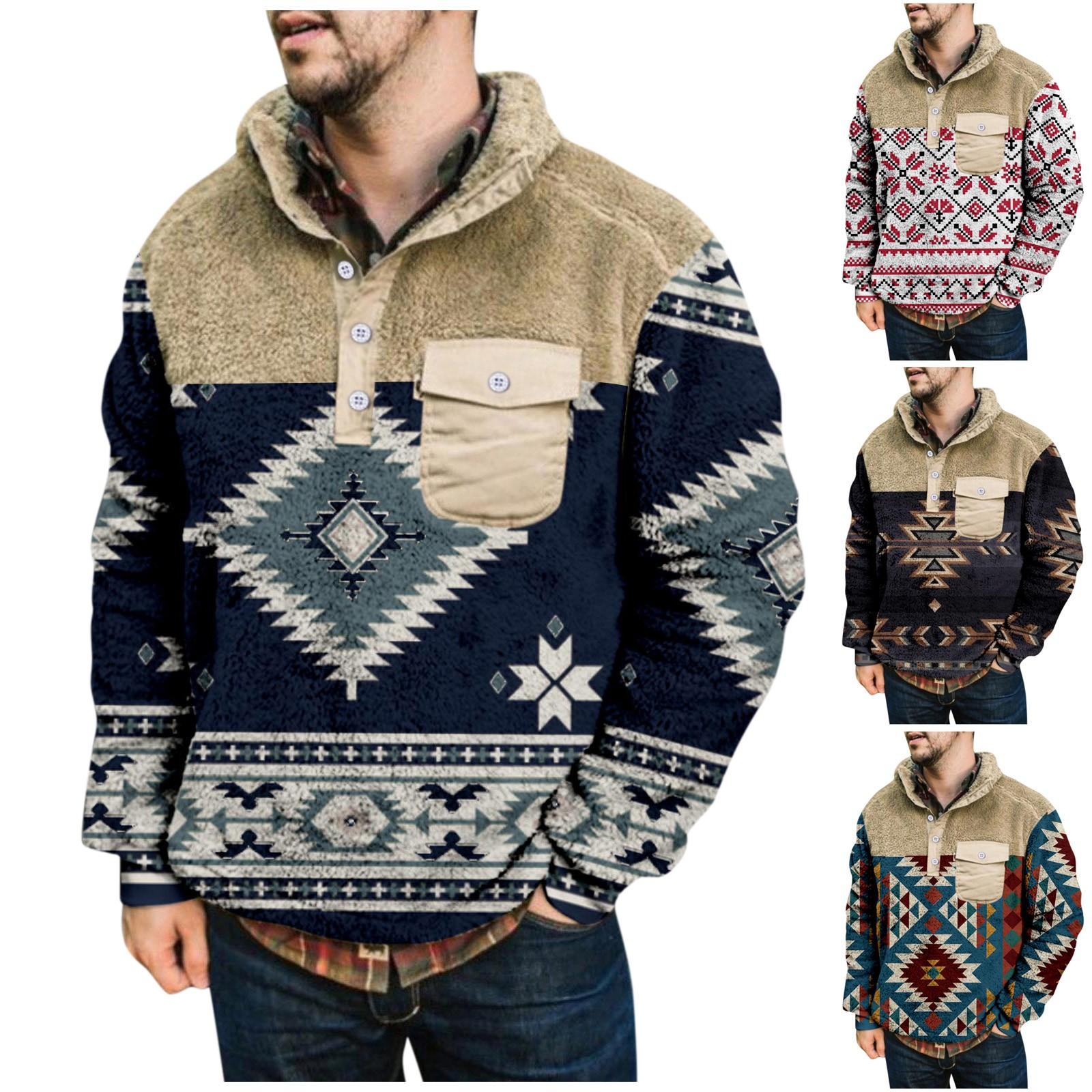 Ren Bag Heren bedrukte pluche warme jas fleece trui casual jas zak trui herfst winterjas L zwart