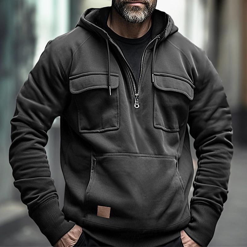 Tooyoo Half rits heren tactische hoodies effen militaire sweatshirts meerdere zakken heren capuchon jassen dikke outdoor polar XS zwart