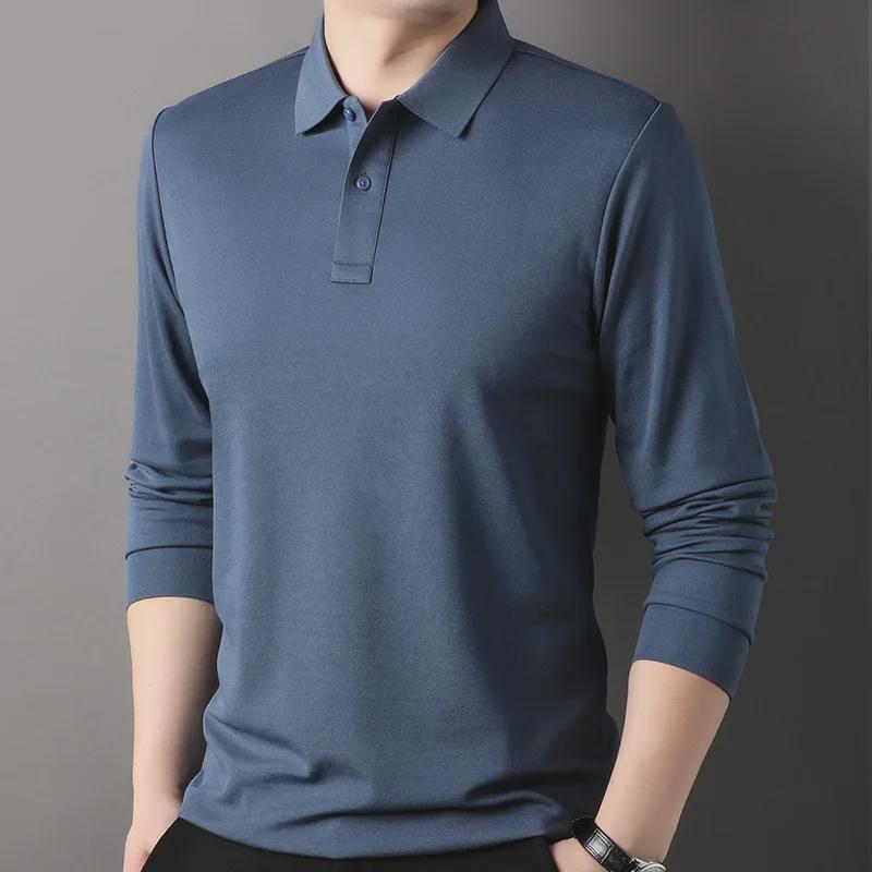VantaGoods Heren poloshirt met lange mouwen en revers van moerbeizijde - effen kleur, veelzijdige mode voor alle leeftijden. L