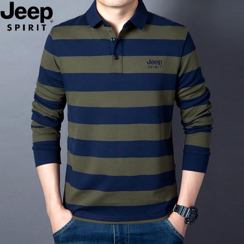 VantaGoods JEEPSPIRIT Heren Gestreept Katoenen Polo: Lange mouwen, losse pasvorm, casual revers voor lente en herfst M (55-63 kg)