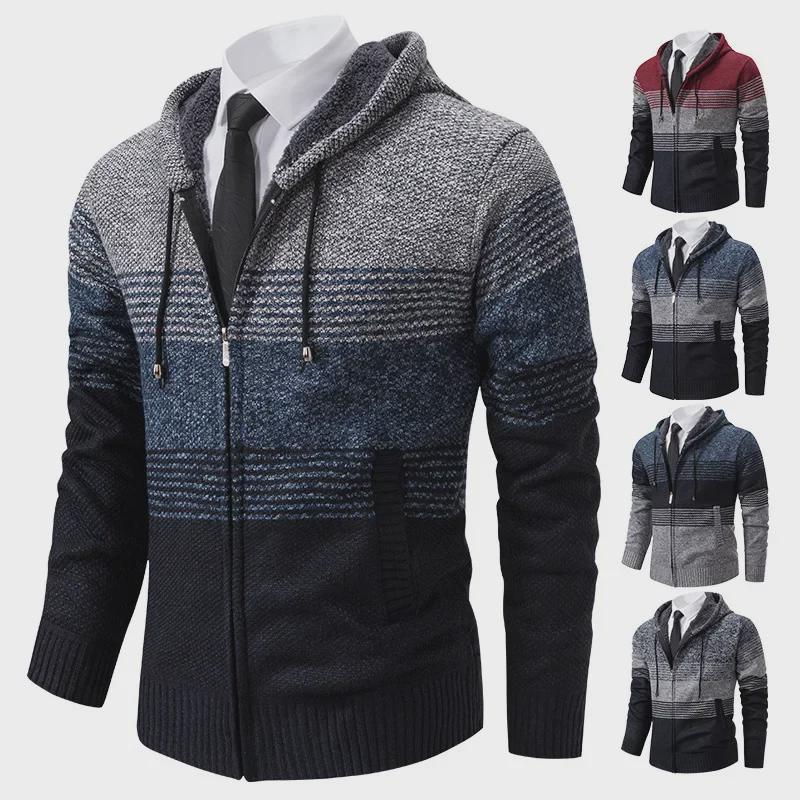 VantaGoods Trendy gebreide cardigan met capuchon voor heren: Herfst/Winter Casual Lange Mouw Trui Jas 2XL