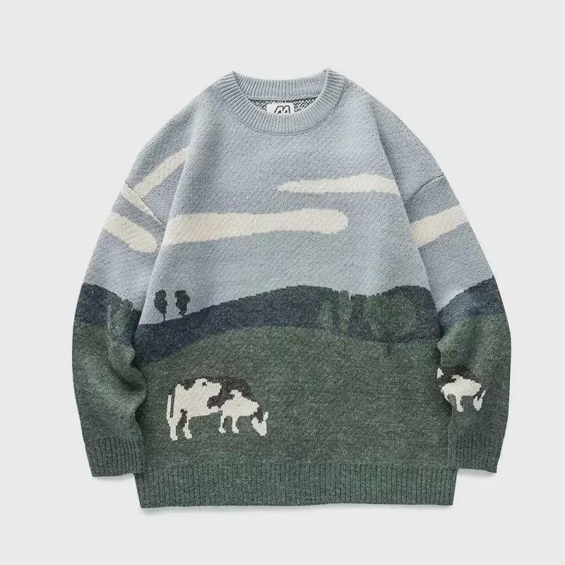 VantaGoods Amerikaans modemerk: Unisex Japanse Retro gebreide trui - 2022 herfst/wintercollectie - Trendy, ronde hals, losse pasvorm XL
