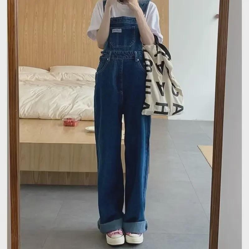 VantaGoods Dames 2024 Lente & Herfst Hoge Taille Losse Rechte Denim Overalls 5XL zwart