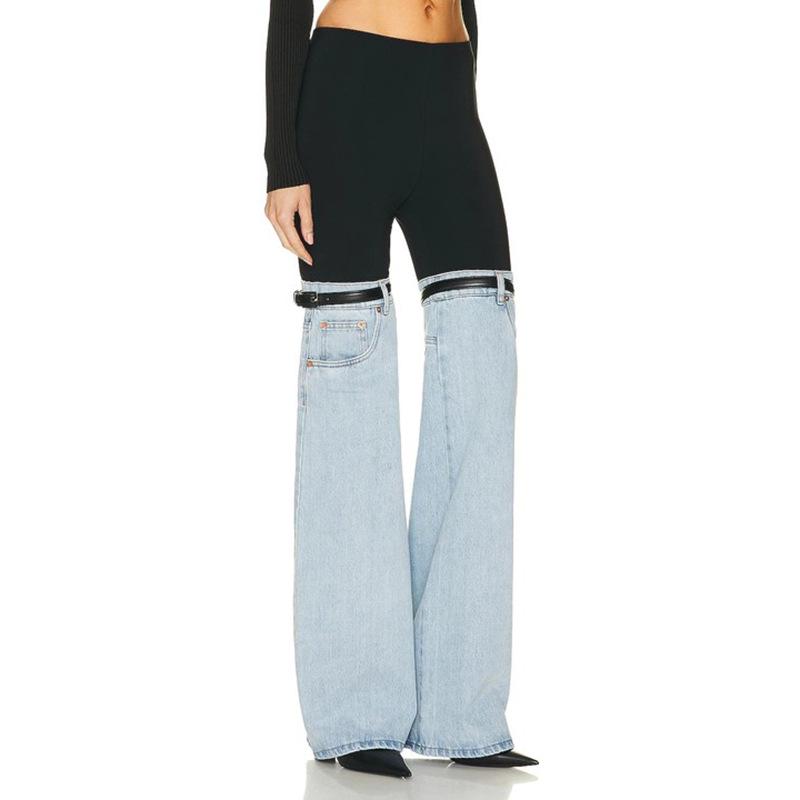 VantaGoods Europees-Amerikaanse lente contrasterende steek hoge taille jeans voor dames - unieke stijl, all-match, rechte pasvorm Small