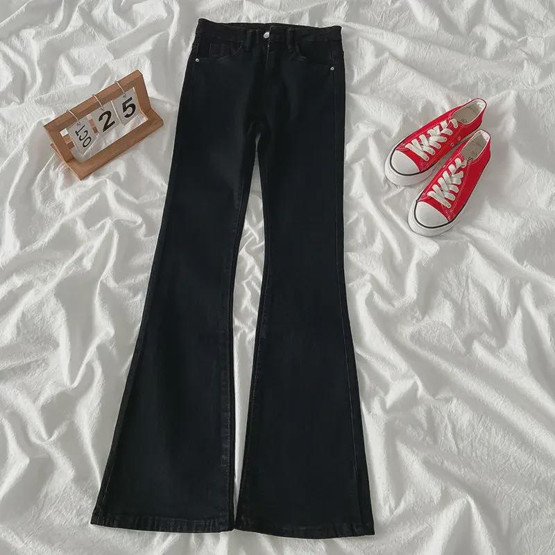 VantaGoods Dames High-Waist Zwarte Flared Jeans - Slim Fit, Elastisch, Herfst/Winter. L blauw/grijze kleur