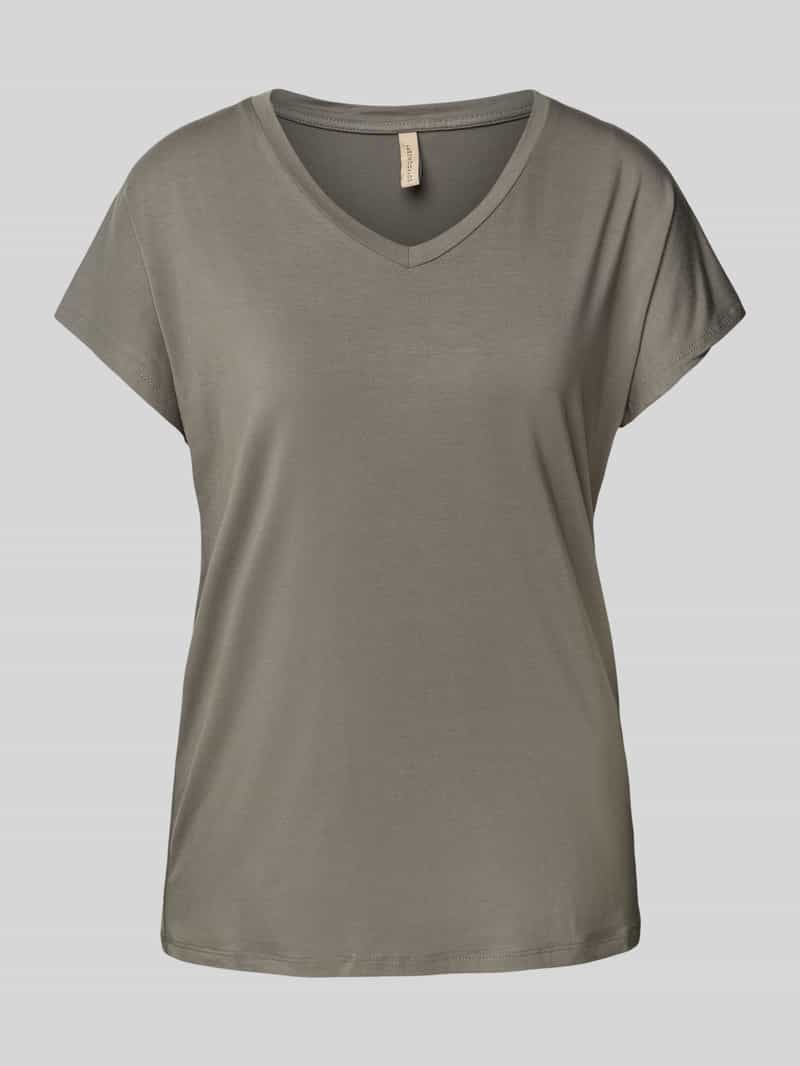 Soyaconcept T-shirt met geribde V-hals, model 'Marica'