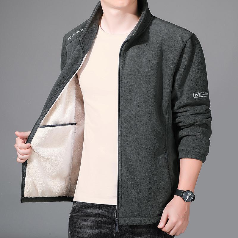 Tooyoo Heren herfst- en winterjas met fleece en dikke opstaande kraag. Casual warme trui M