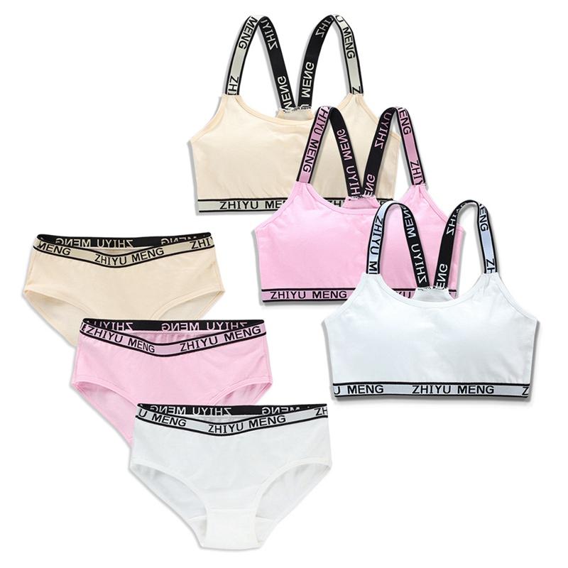 BOOSKU Meisjes BH en Slip Tweedelige Kinderondergoedset Letters Print Kinder BH Onderbroek One Size roze