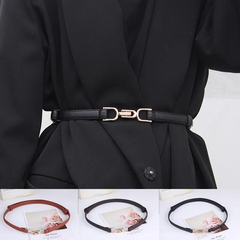 Mango Event 1 st Nieuwe Vrouwen Riem Leren Skinny Riem voor Jurk Verstelbare Dunne Taille Riem Jurk Riem met Vintage Gouden Gesp Kunstleer wit