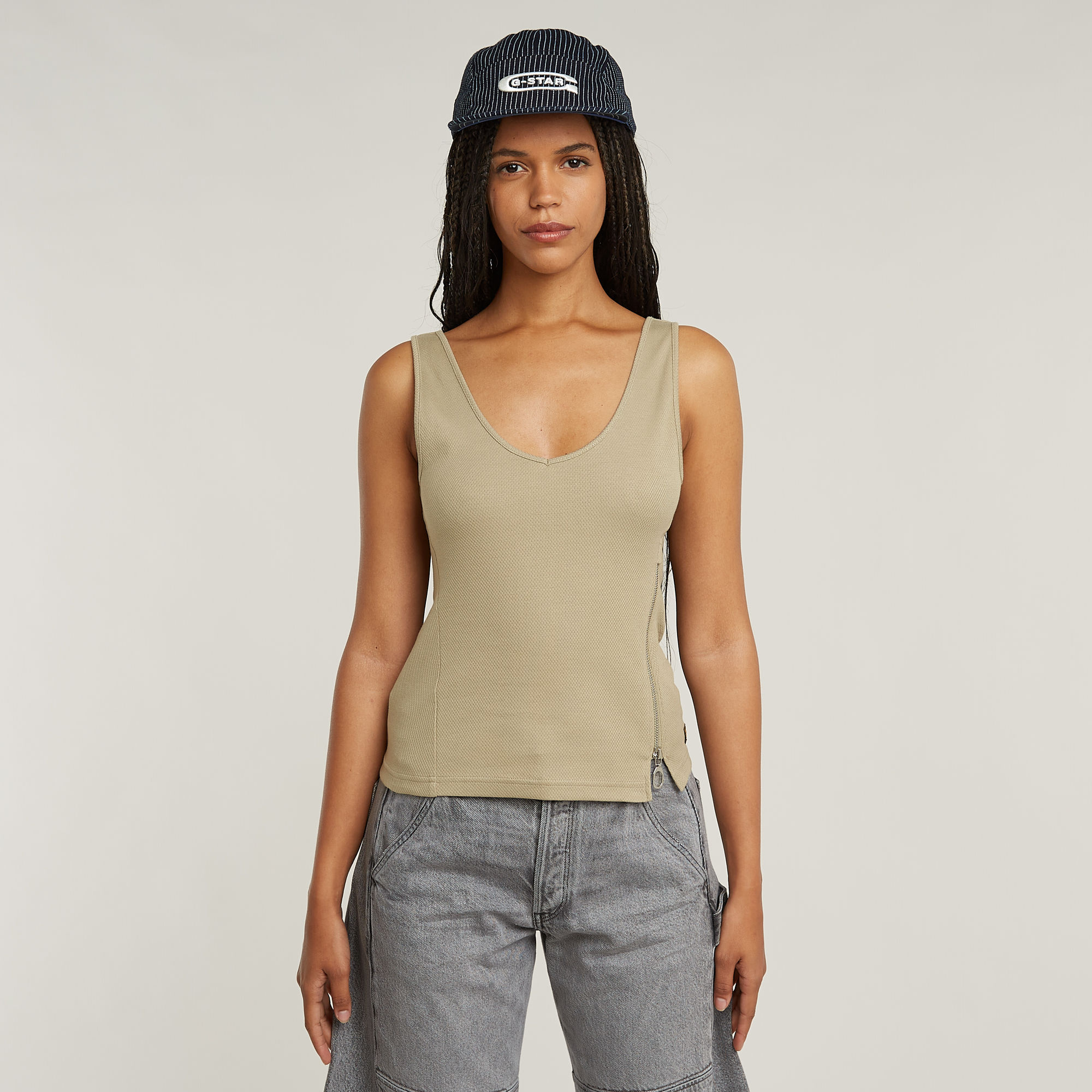 G-Star RAW Asymmetrical Zip Slim Tanktop - Beige - Dames