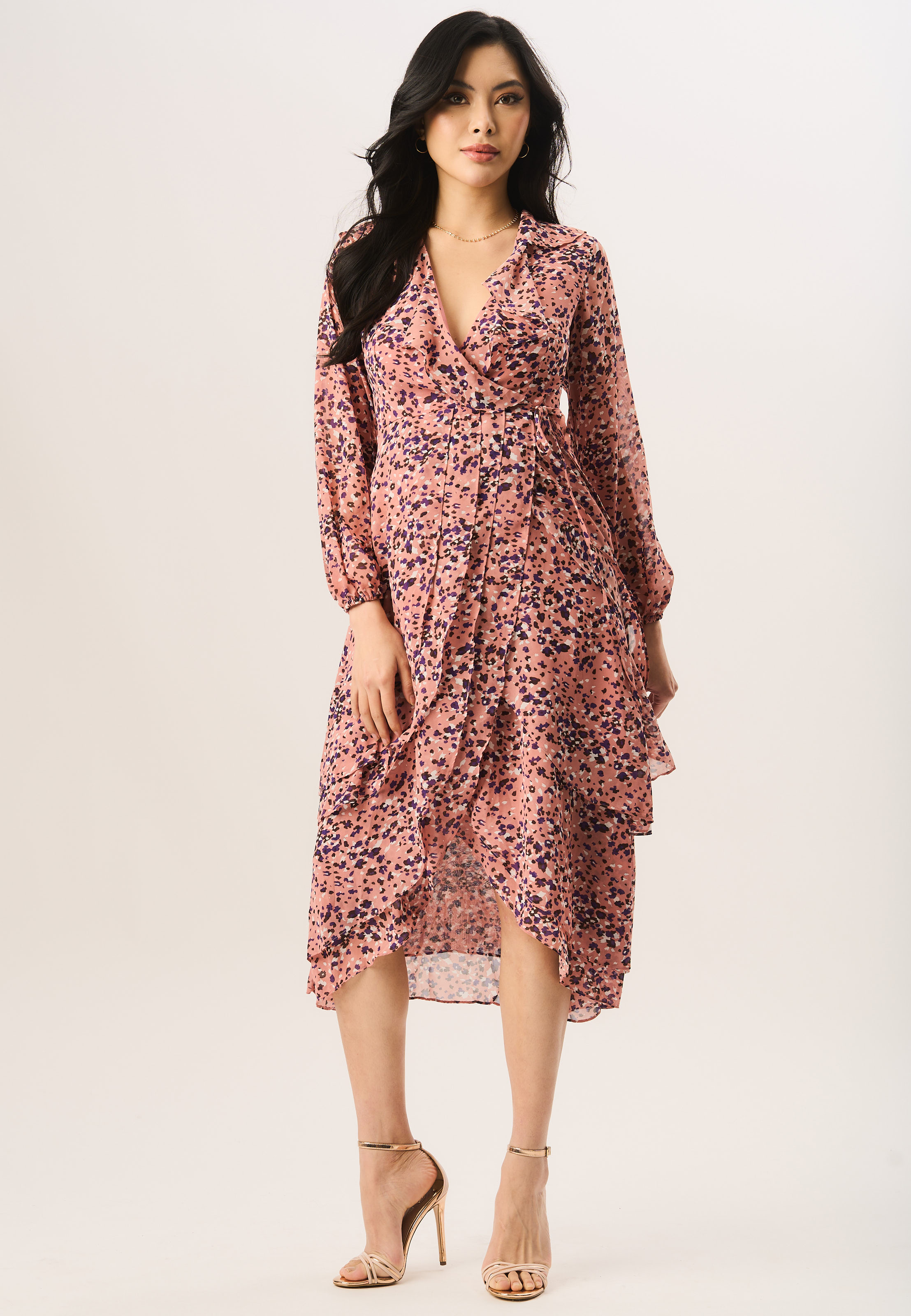 Gini London Multi Animal Ruffle Laag Wikkeljurk