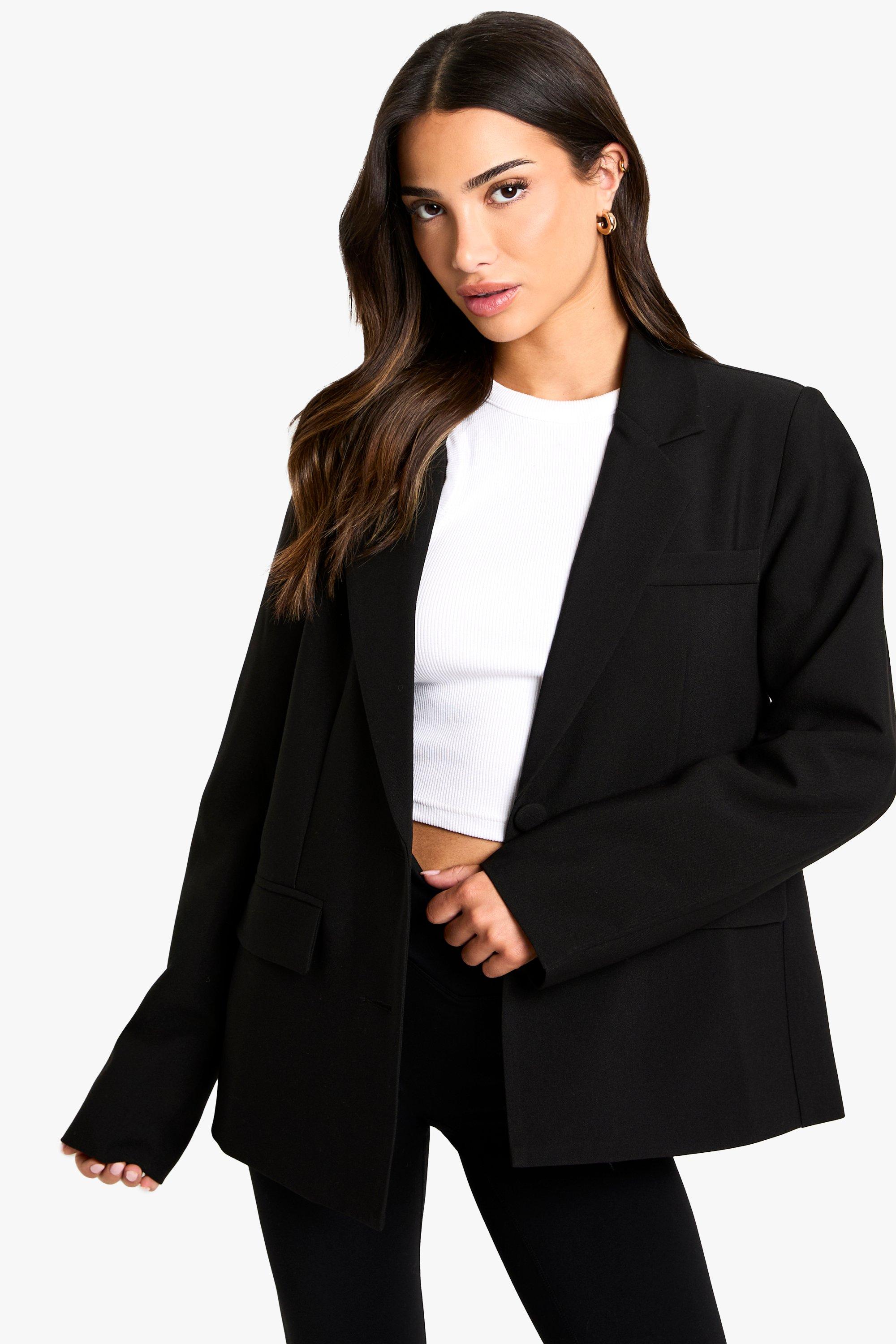 Boohoo Petite Baggy Essential Blazer, Black