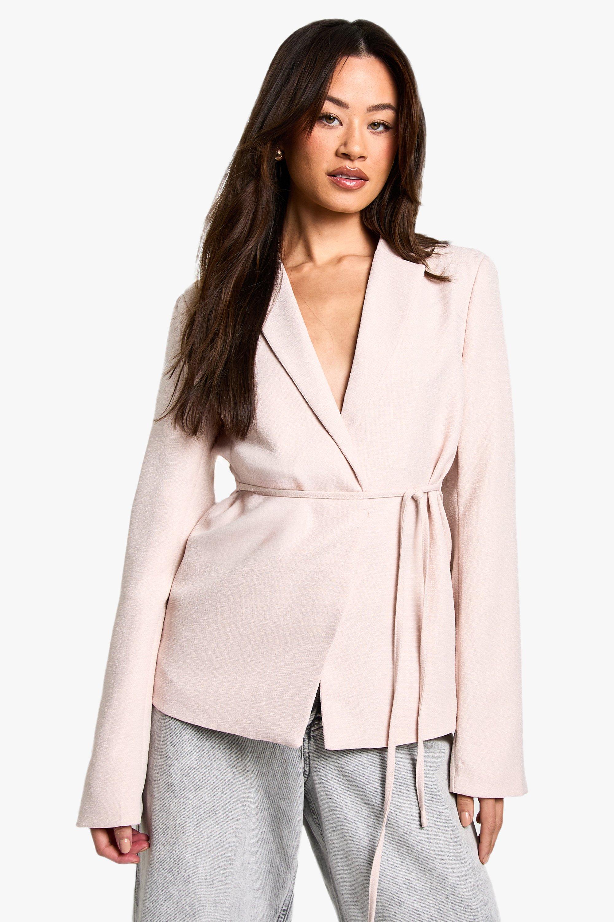 Boohoo Tall Blazer Met Textuur En Strik, Blush
