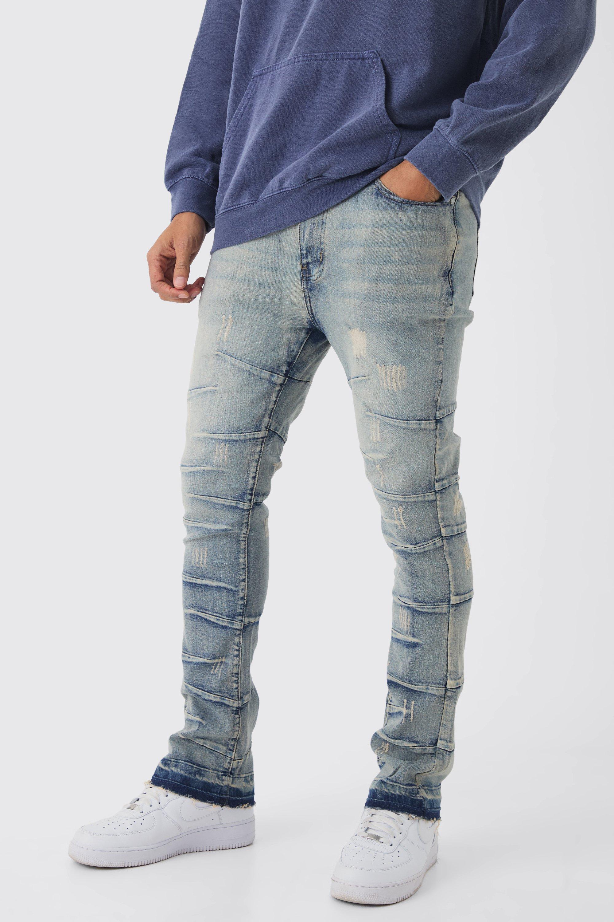 Boohoo Flared Gebleekte Skinny Jeans Met Dart Detail, Vintage Blue