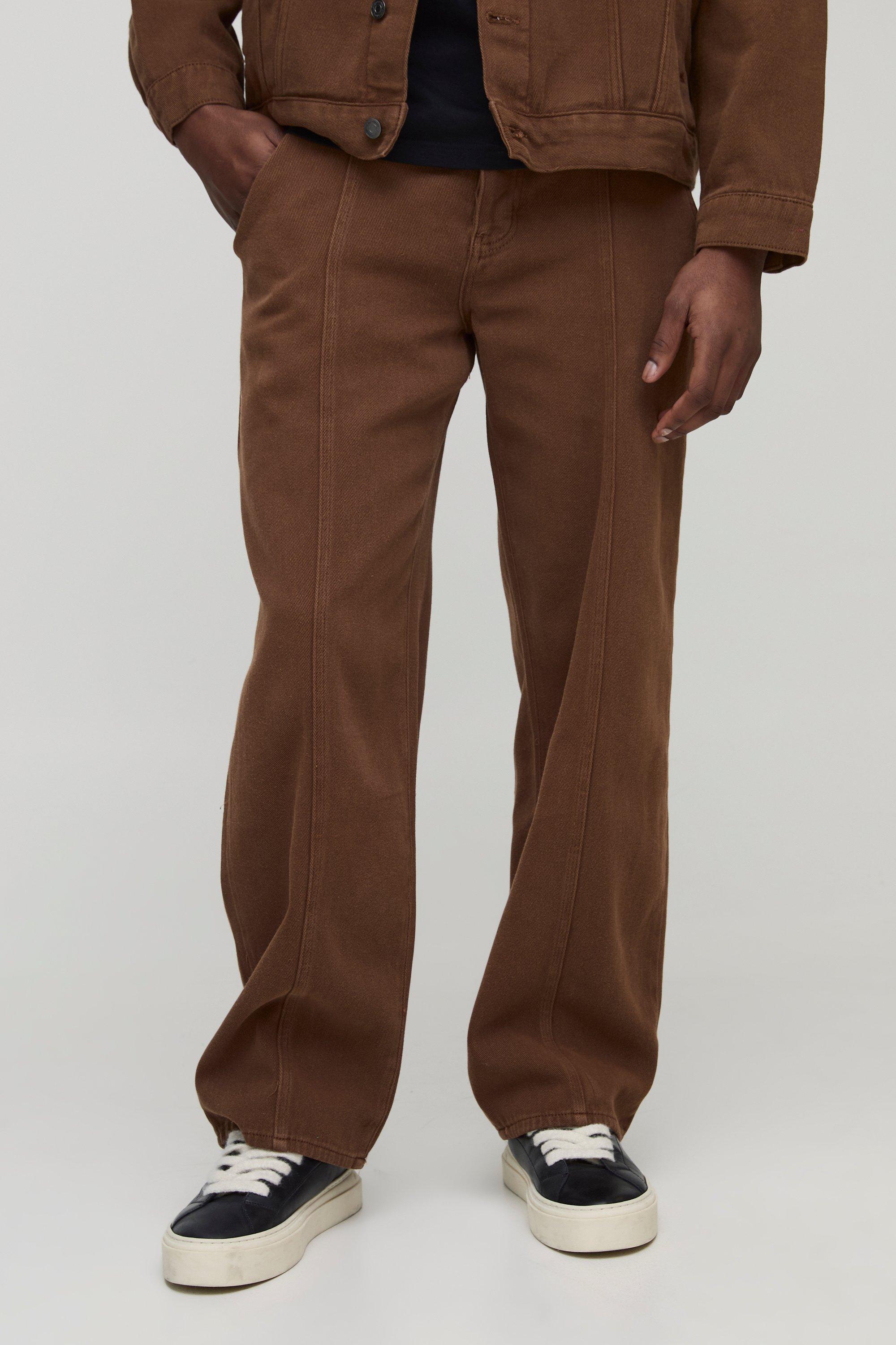 Boohoo Gebleekte Bruine Baggy Jeans Met Naaddetail, Brown