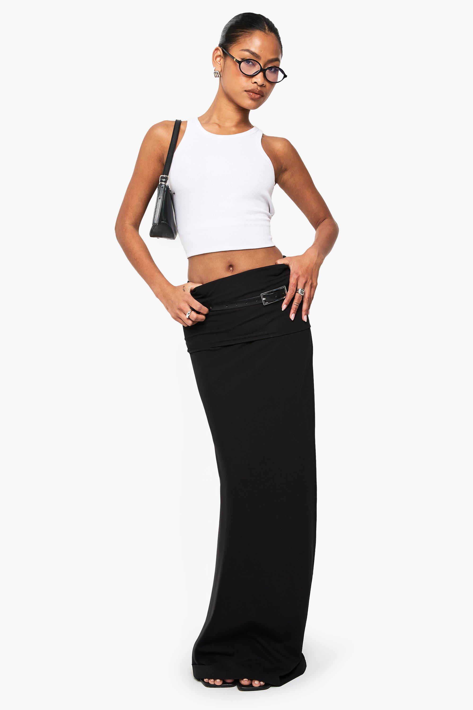 Boohoo Basic Maxi Rok Met Vouw Tailleband, Black