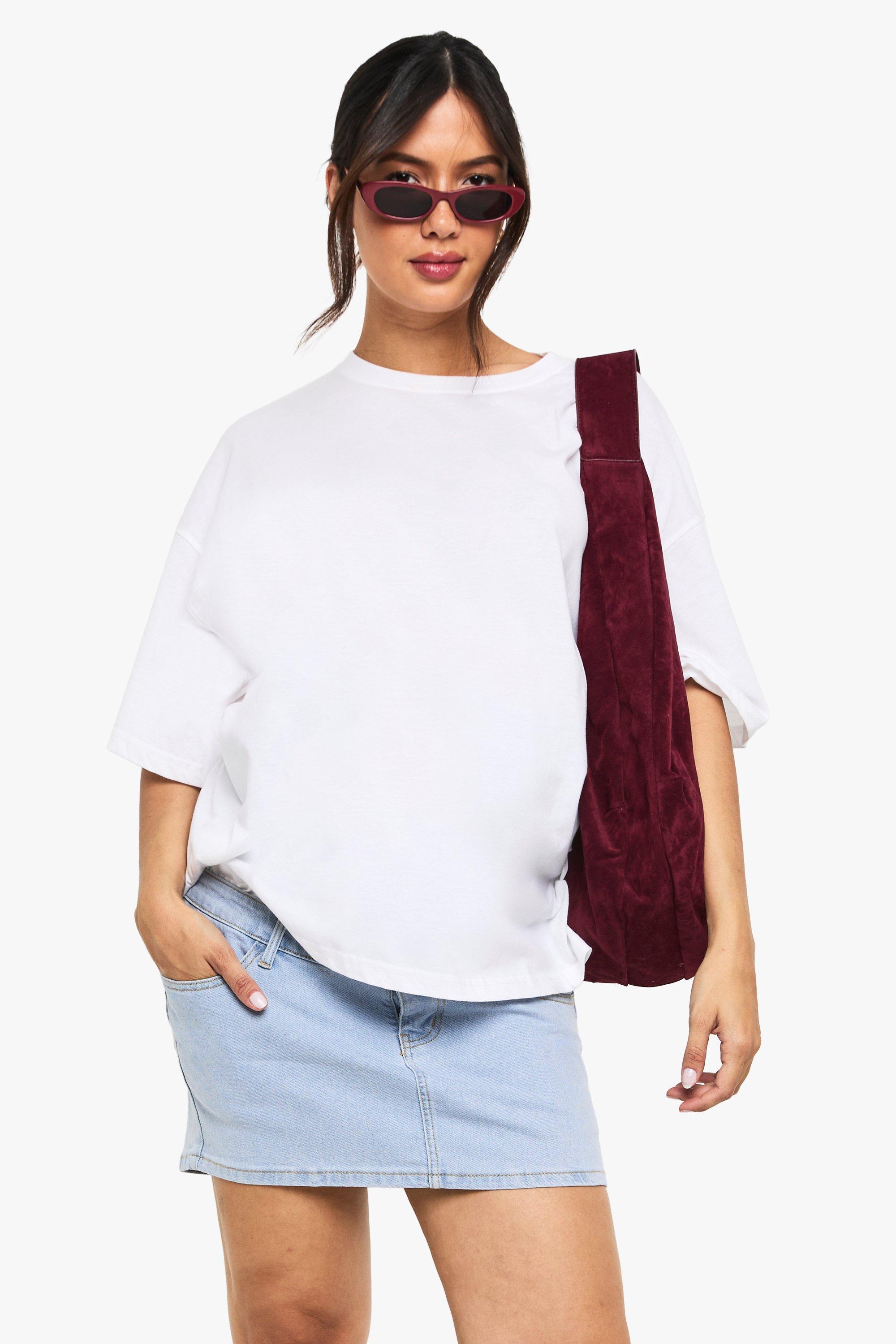 Boohoo Zwangerschap Over The Bump Mini Spijkerrokje, Mid Blue