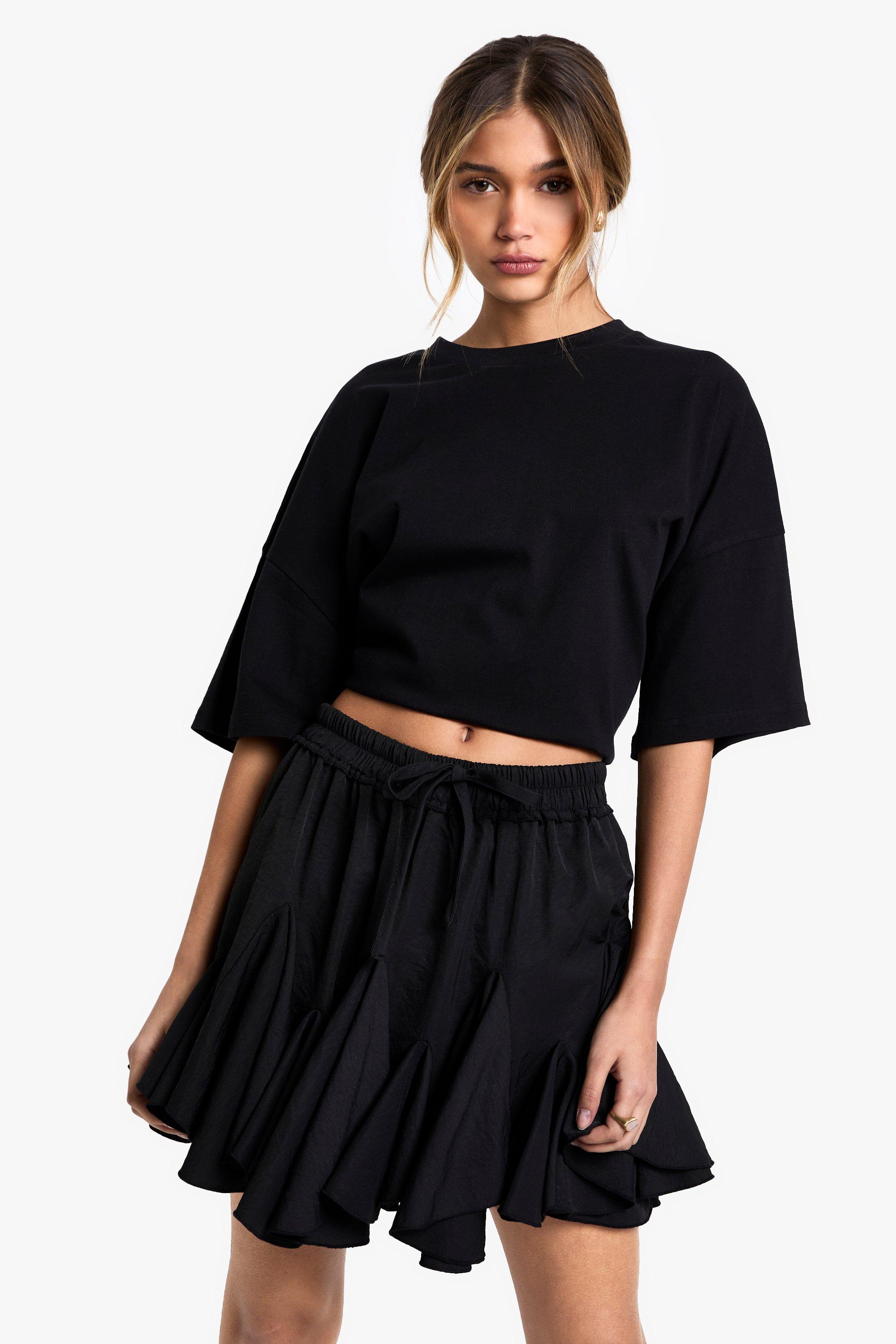 Boohoo Los Geweven Godet Mini Rokje, Black