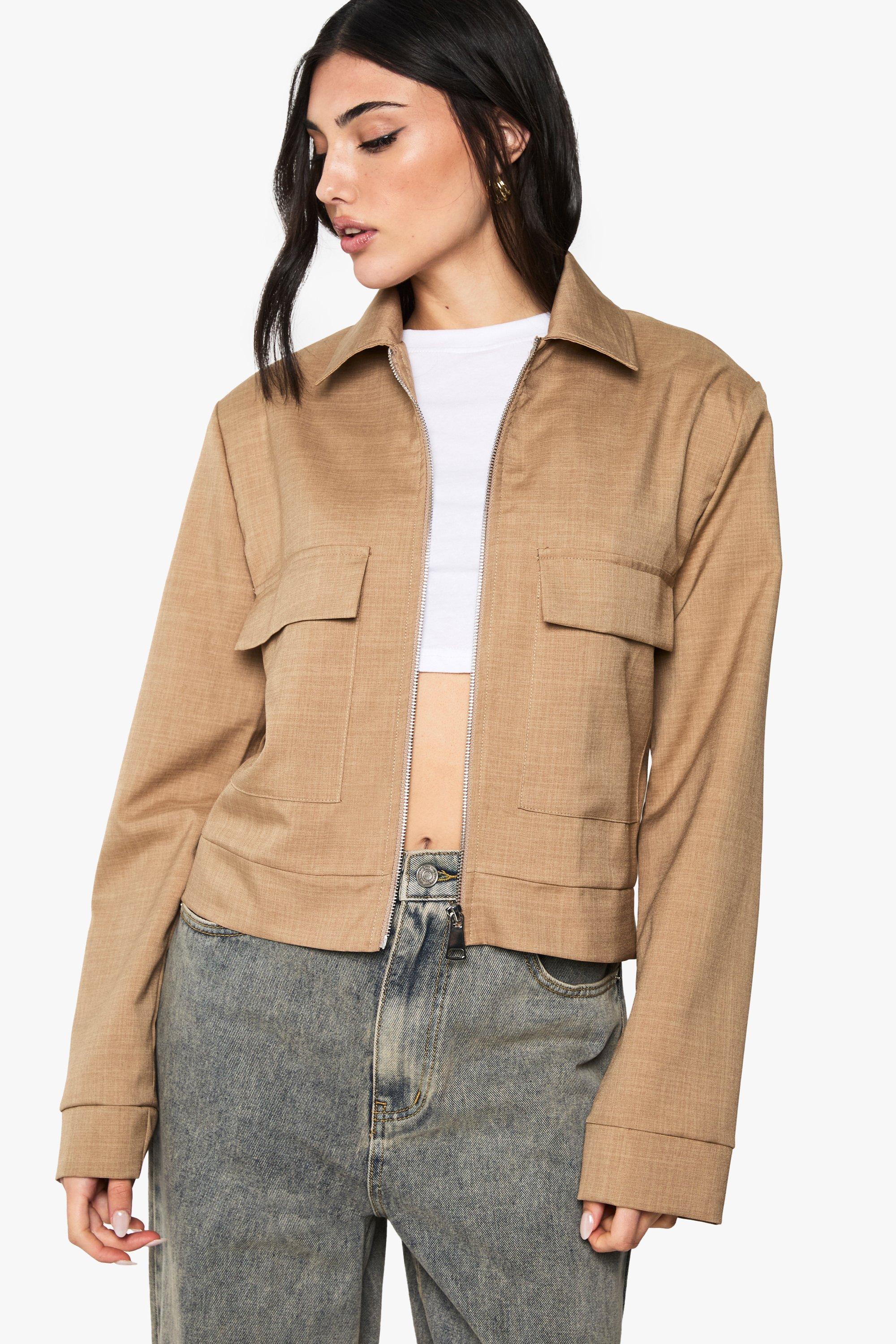 Boohoo Getailleerd Bomberjack Met Rits, Mocha