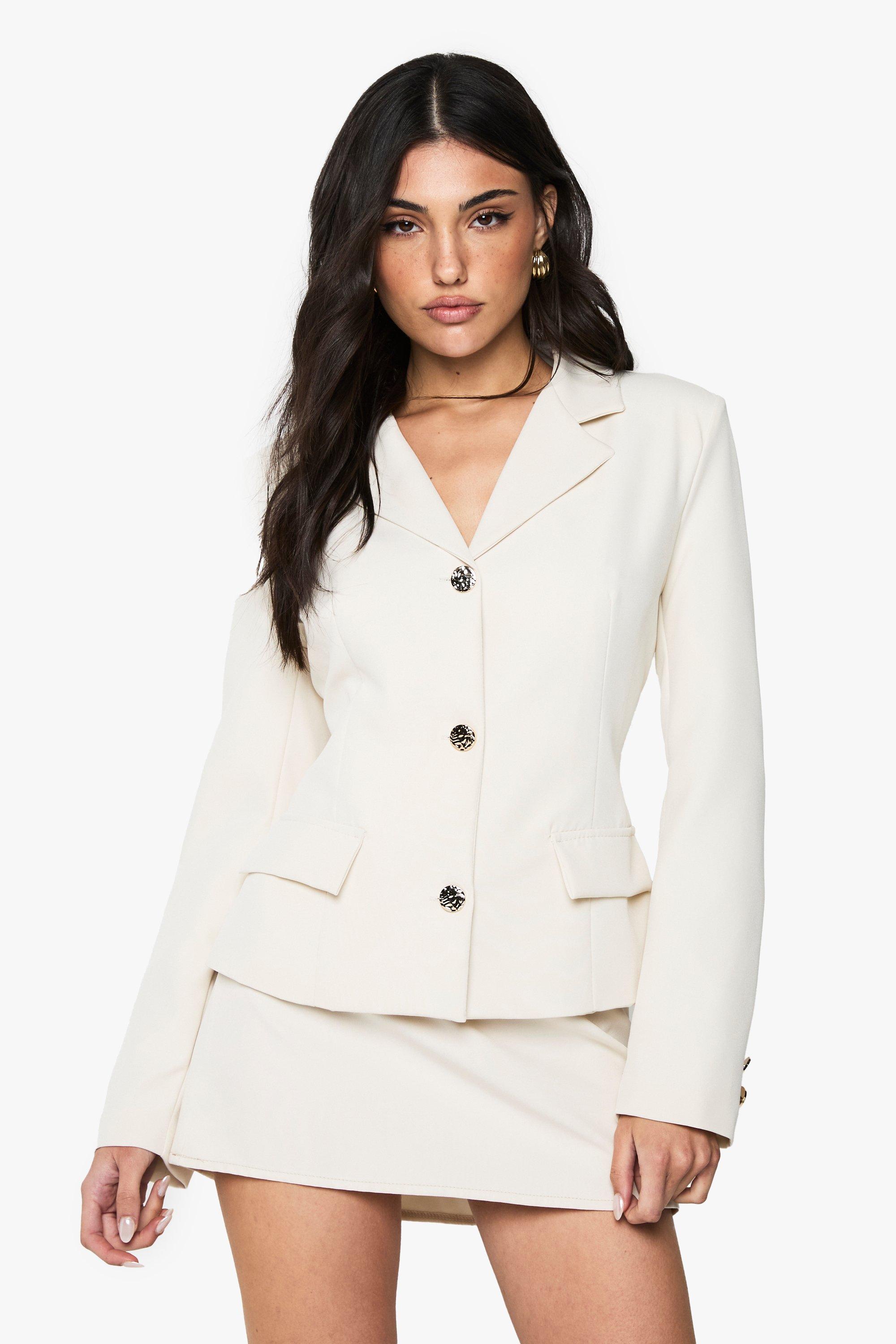 Boohoo Getailleerde Blazer Met Knoop Detail, Ecru