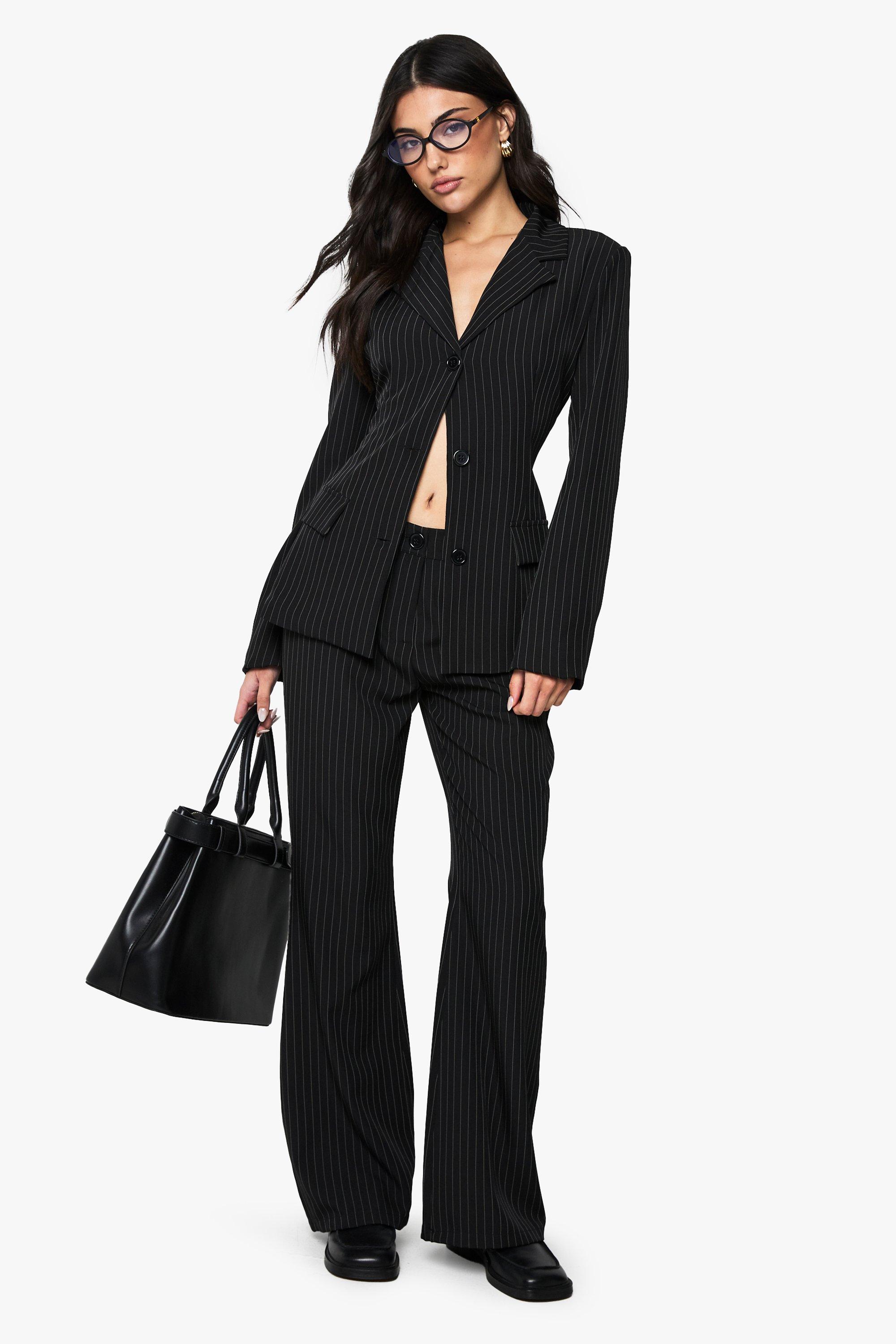 Boohoo Getailleerde Blazer Met Krijtstrepen En Structuur, Black