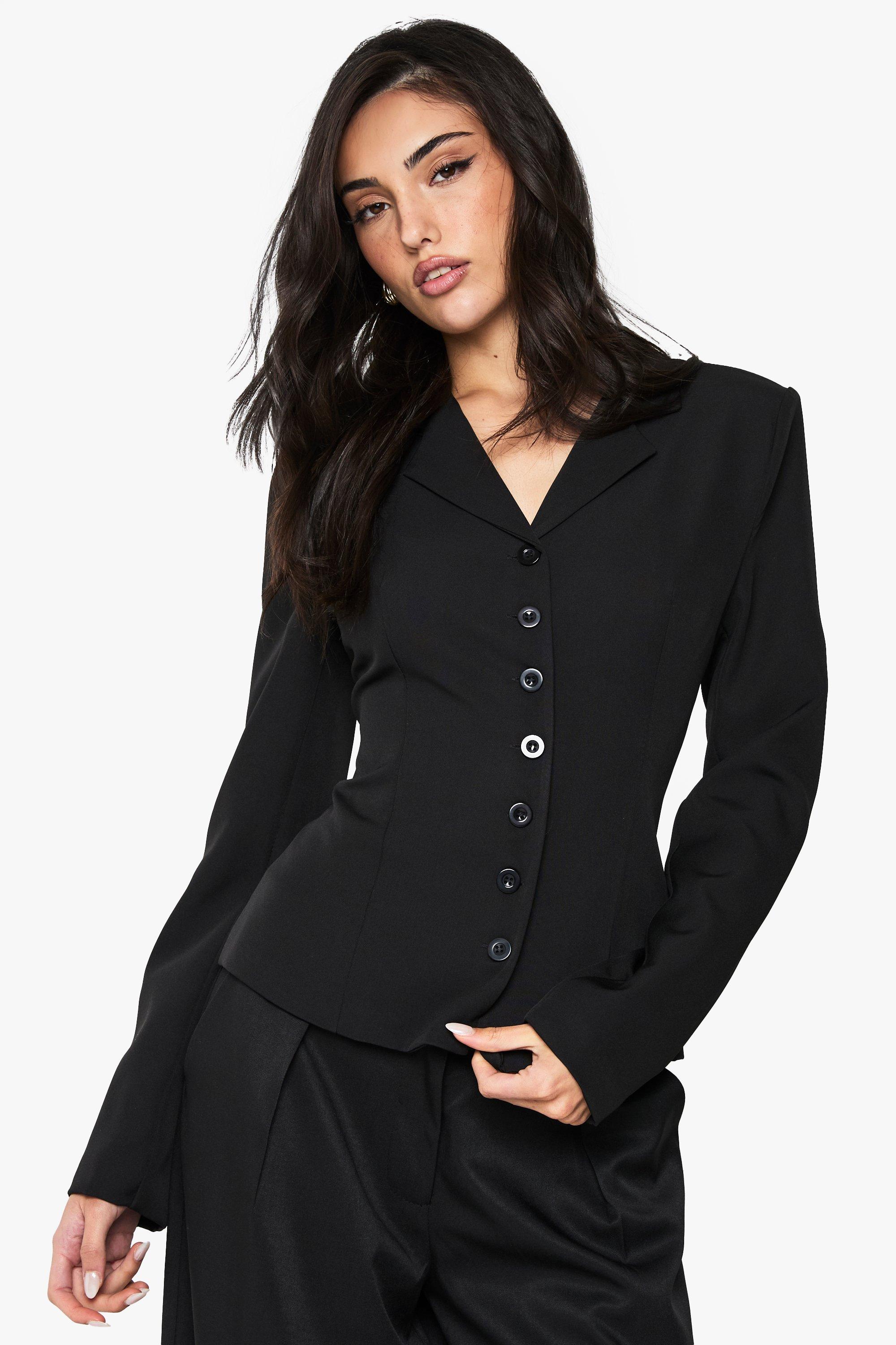 Boohoo Getailleerde Jas Met Knoop Detail, Black