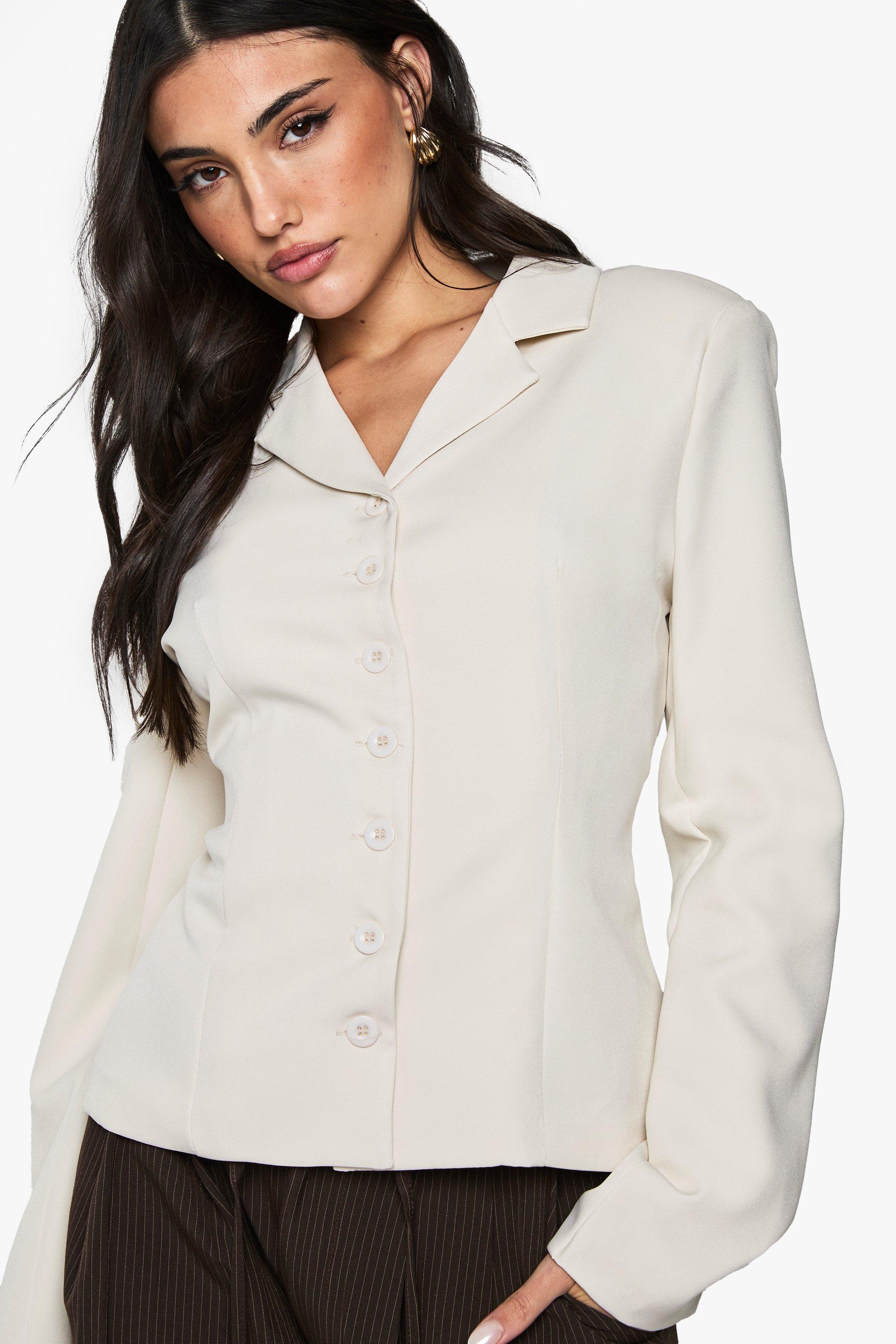 Boohoo Getailleerde Jas Met Knoop Detail, Ecru