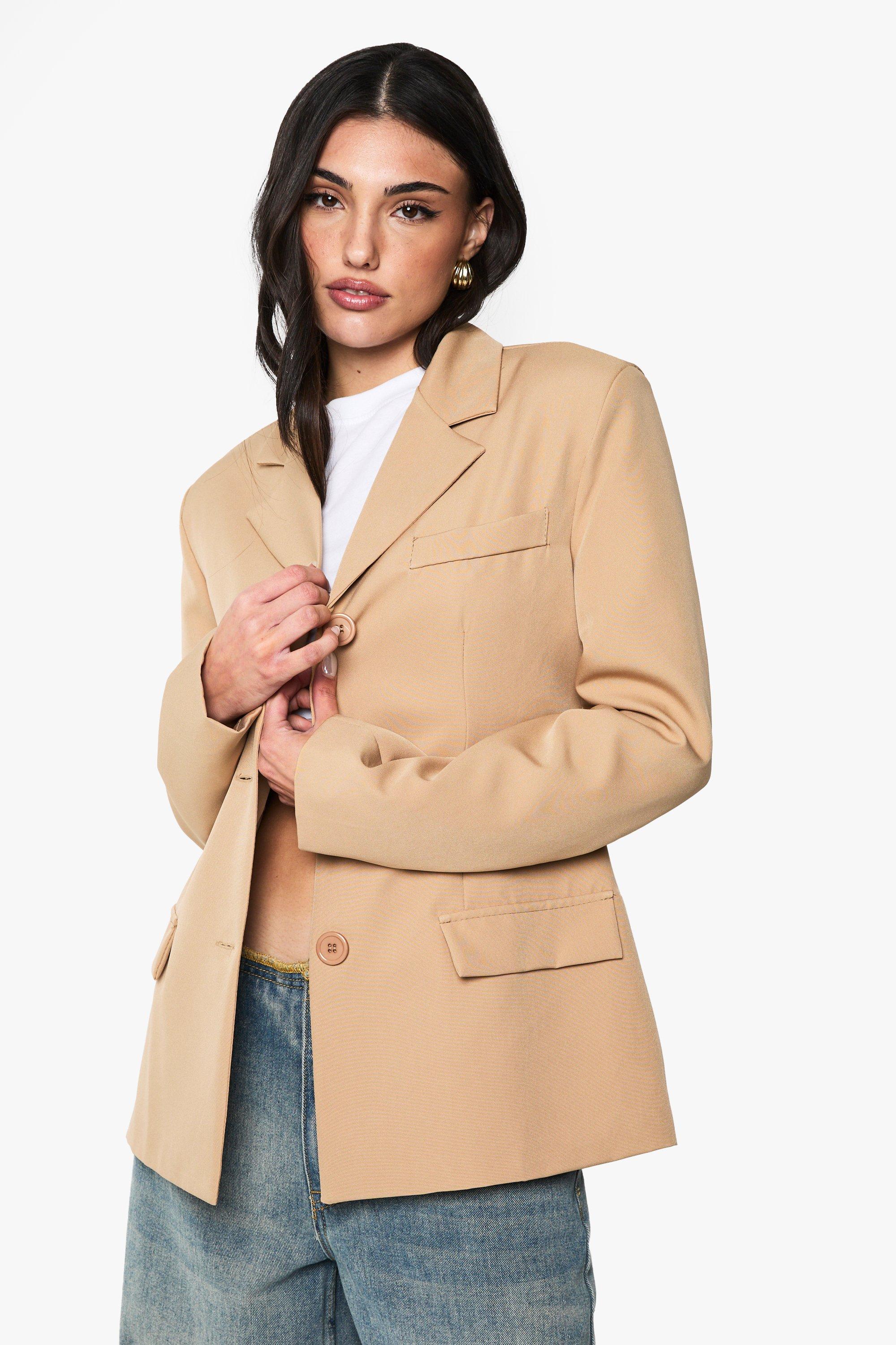 Boohoo Getailleerde Blazer Met Knopen, Camel